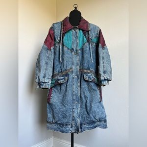 Denim Acid Wash Appliqué Vintage Coat Size Small Be in the Current Seen 80s 90s